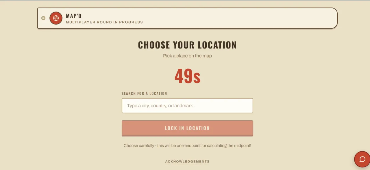 Map'd choose location screen